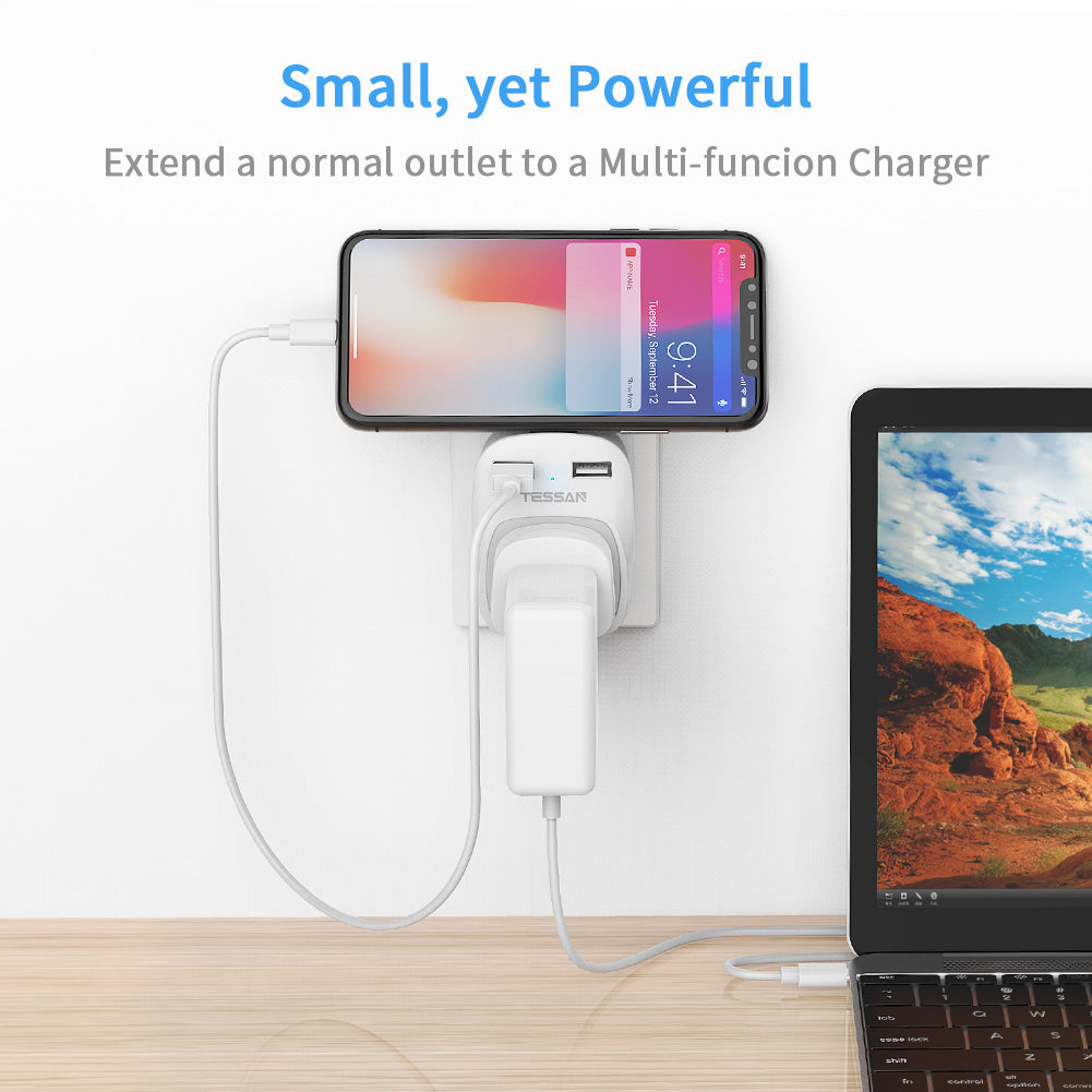 TESSAN - USB Plug Adaptor For Travel to UK US EU Japan Outlet with 2 USB Ports