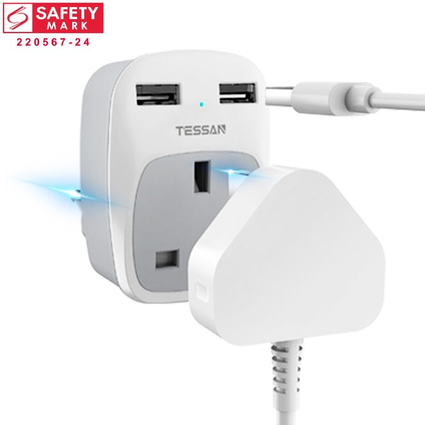 TESSAN - USB Plug Adaptor For Travel to UK US EU Japan Outlet with 2 USB Ports