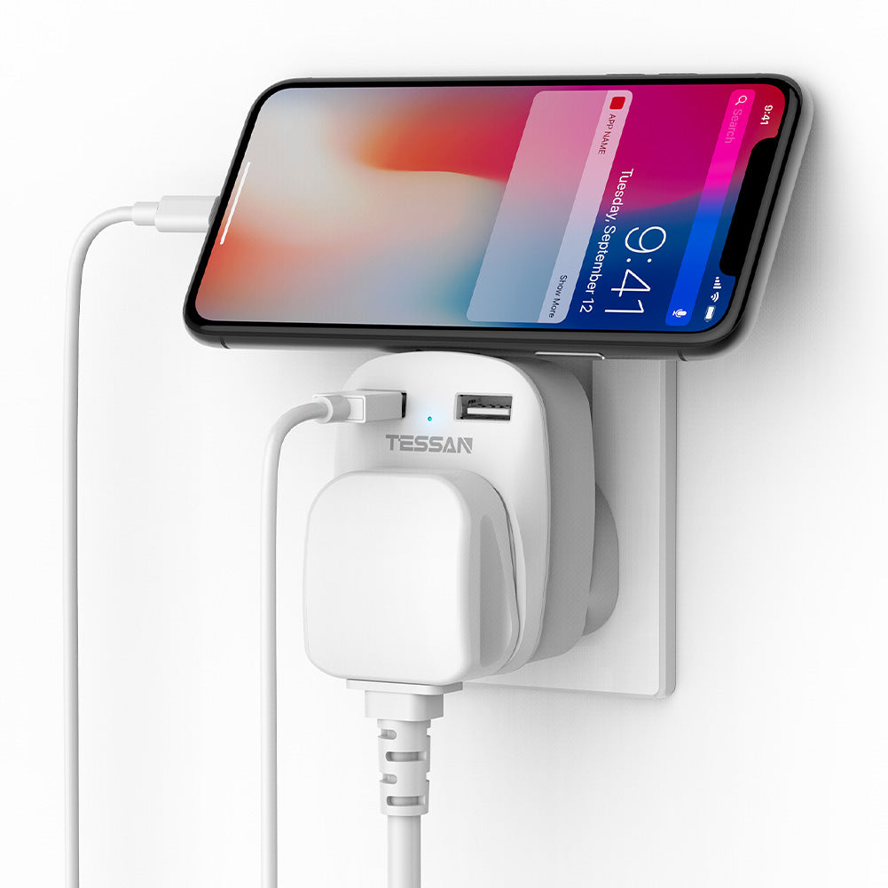 TESSAN - USB Plug Adaptor For Travel to UK US EU Japan Outlet with 2 USB Ports