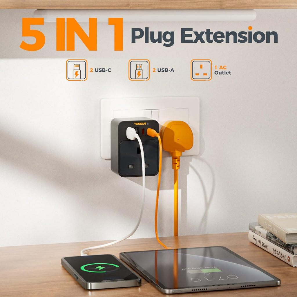 TESSAN - Surge Protection PD30W Wall Plug Socket Extension Power Adapter Multi Charger