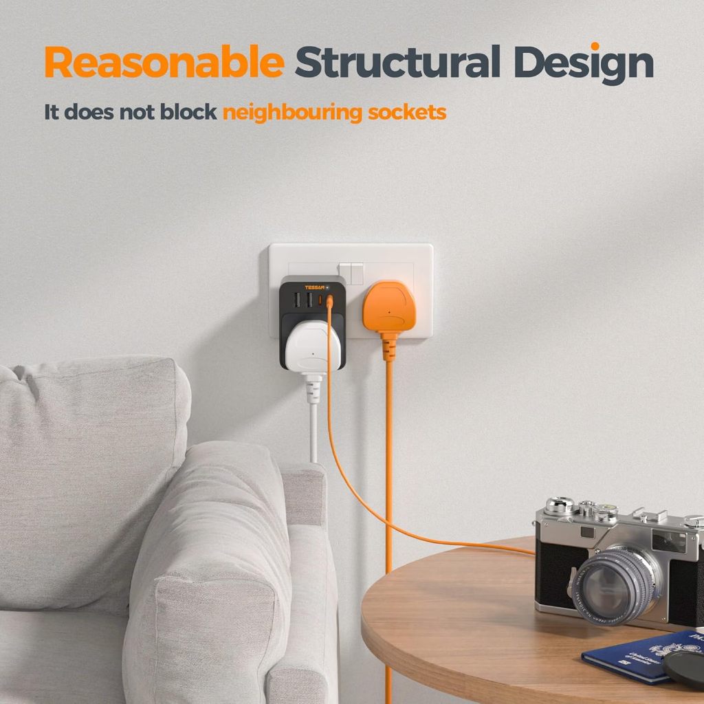 TESSAN - Surge Protection PD30W Wall Plug Socket Extension Power Adapter Multi Charger