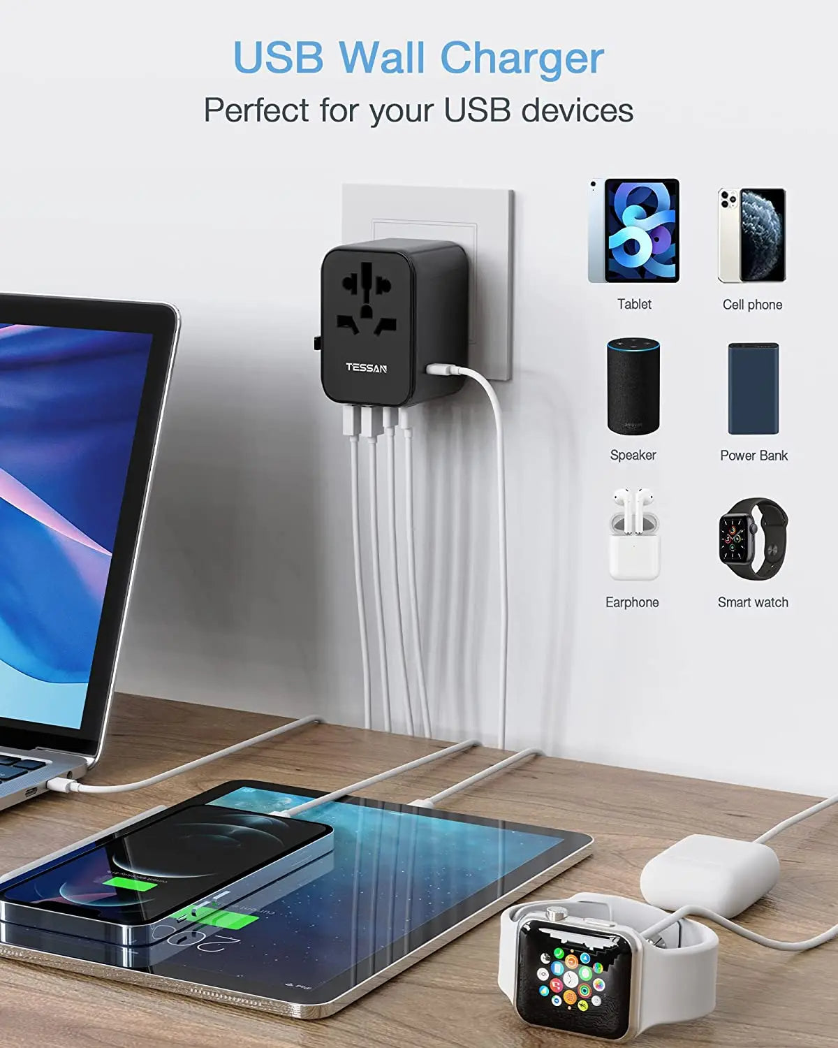 TESSAN - 28W Universal International Travel Plug Adapter with 2 USB & 3 USB C Ports