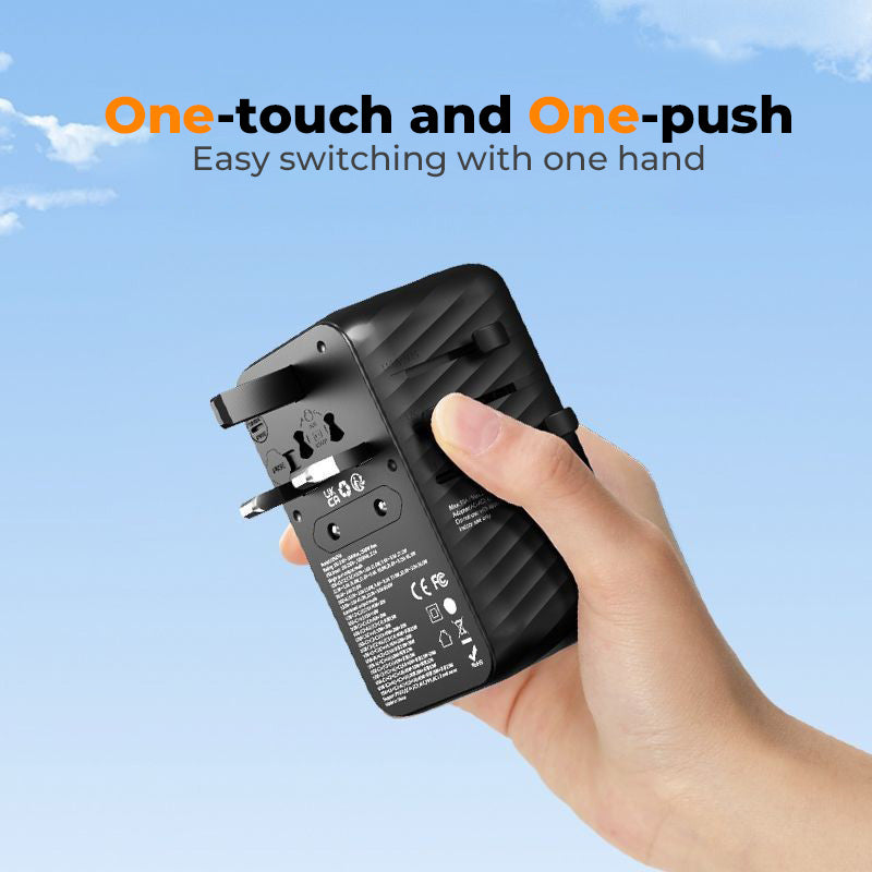 TESSAN - Universal 85W International Travel Adapter with Built-in USB-C 75cm Cable / 656EFW