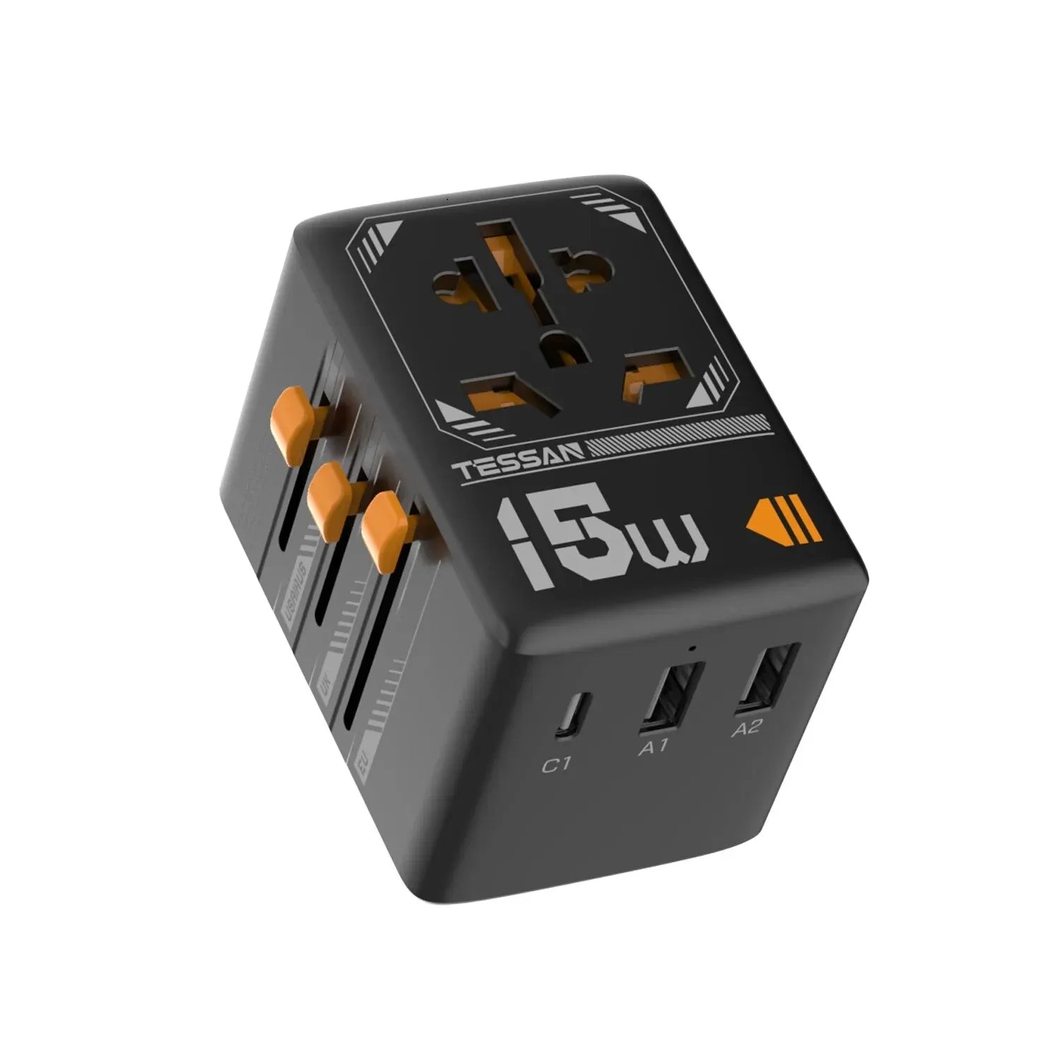 TESSAN - International 15W Travel Adapter Plug with 1 USB C and 2 USB Charging Ports