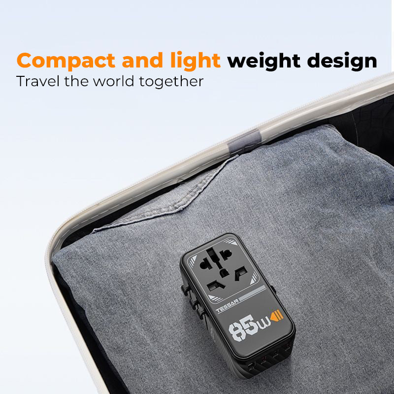 TESSAN - Universal 85W International Travel Adapter with Built-in USB-C 75cm Cable / 656EFW