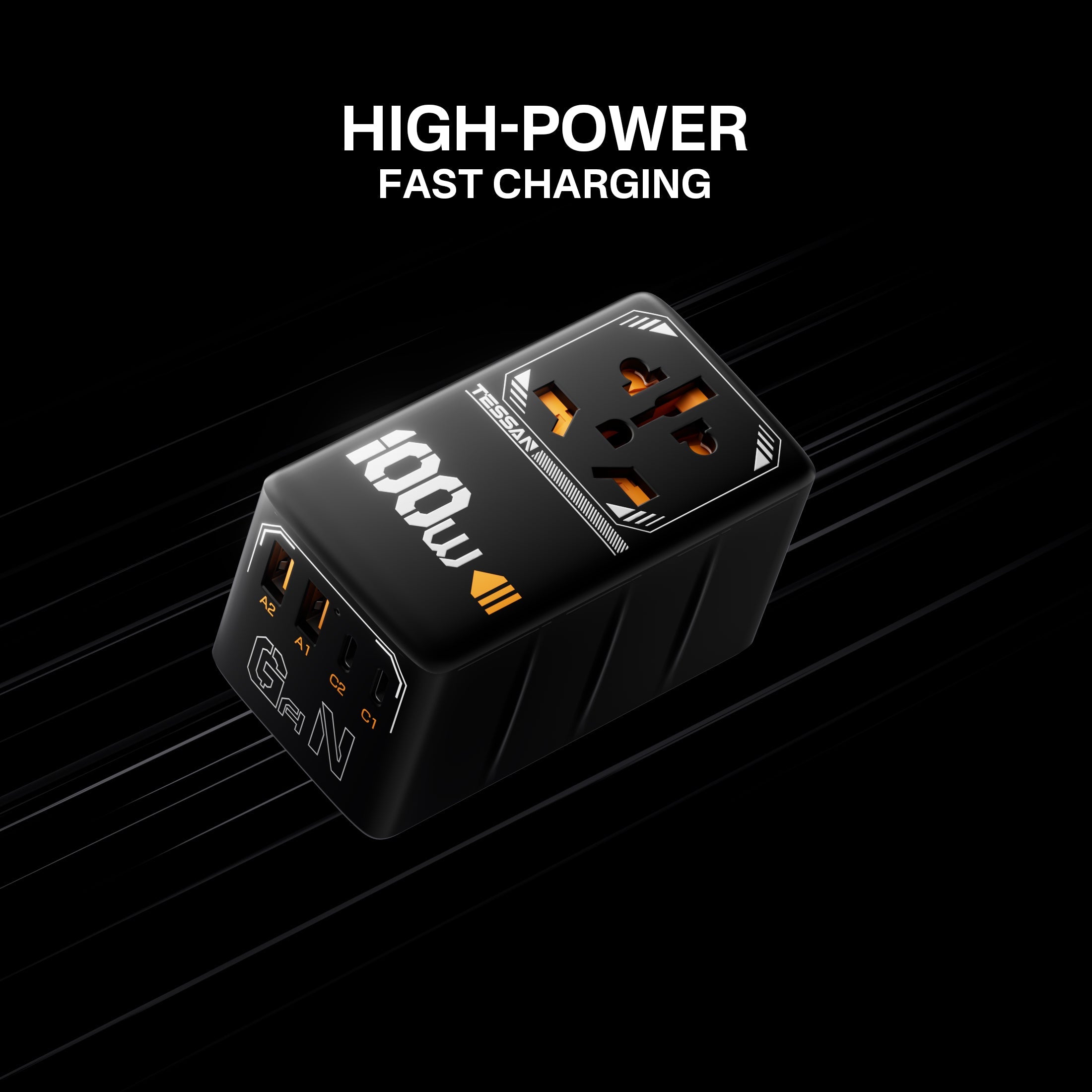 TESSAN - International 100W Fast Charging Adaptor with 2 USB C & 2 USB Charging Ports