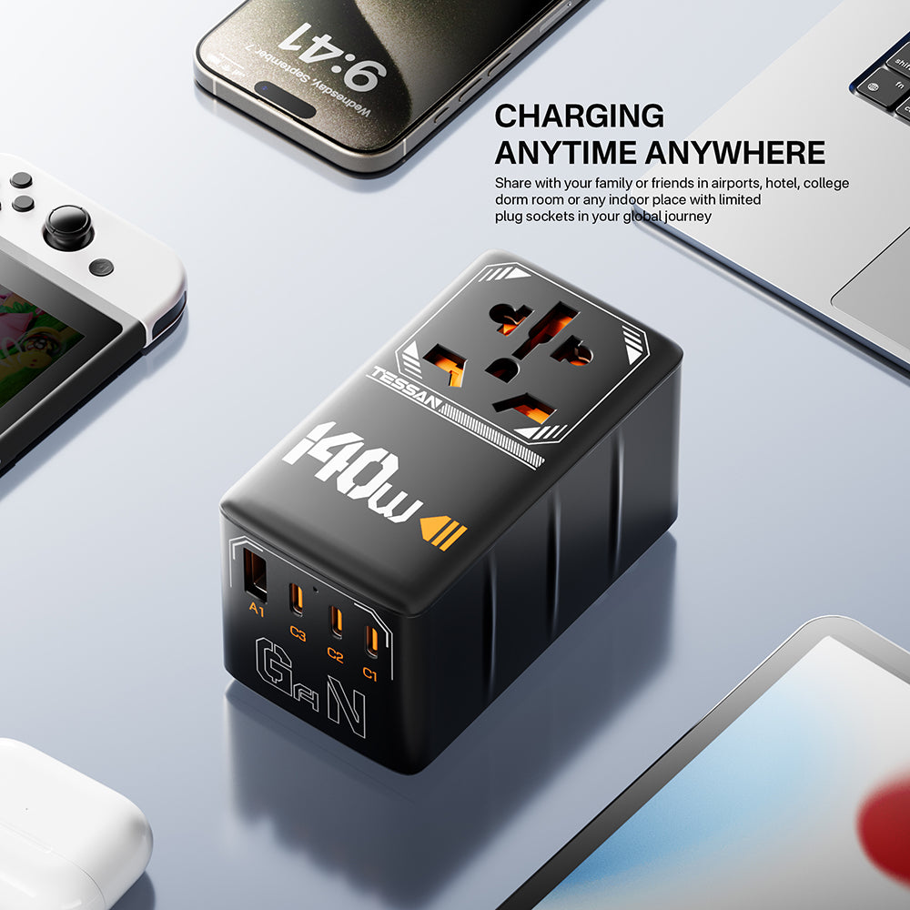 TESSAN - 140W Universal Travel Adapter GaN Charger with USB-C & USB Ports