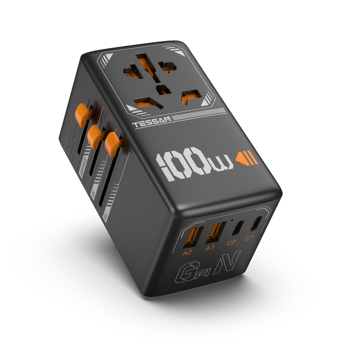 TESSAN - International 100W Fast Charging Adaptor with 2 USB C & 2 USB Charging Ports