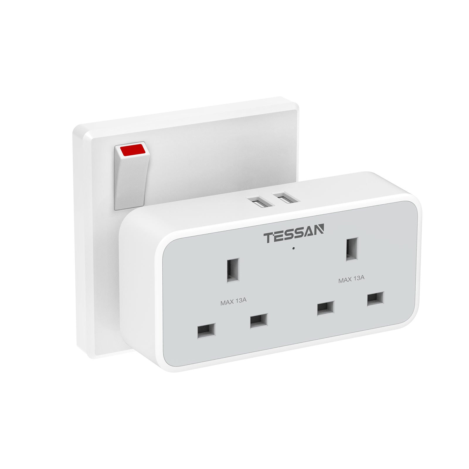 TESSAN - 2 Gangs Outlet Wall Socket Multi Plug Extension Wall Adapter with 2 USB Port / TS-225