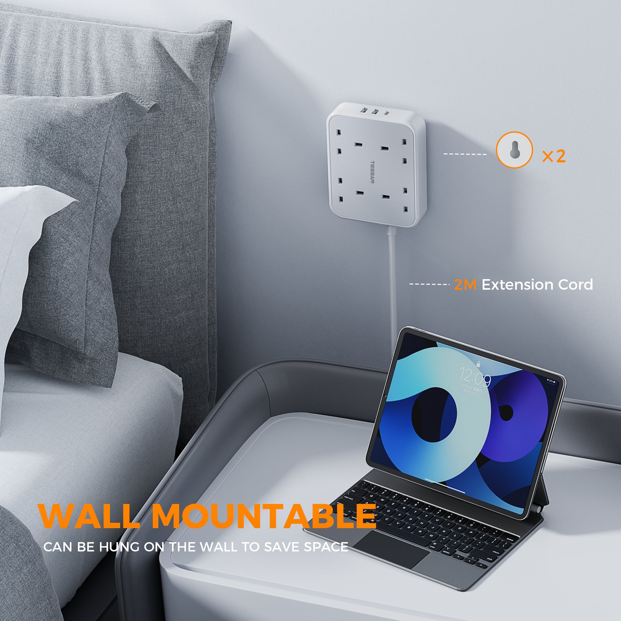 TESSAN - 4 Outlets Extension Cord 13A 4 Way Multi Plug Extension Leads with USB C