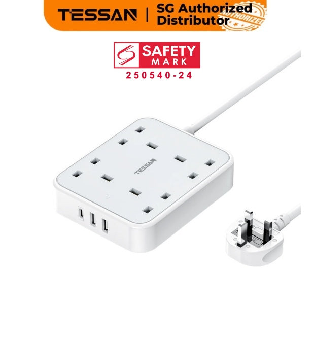 TESSAN - 4 Outlets Extension Cord 13A 4 Way Multi Plug Extension Leads with USB C