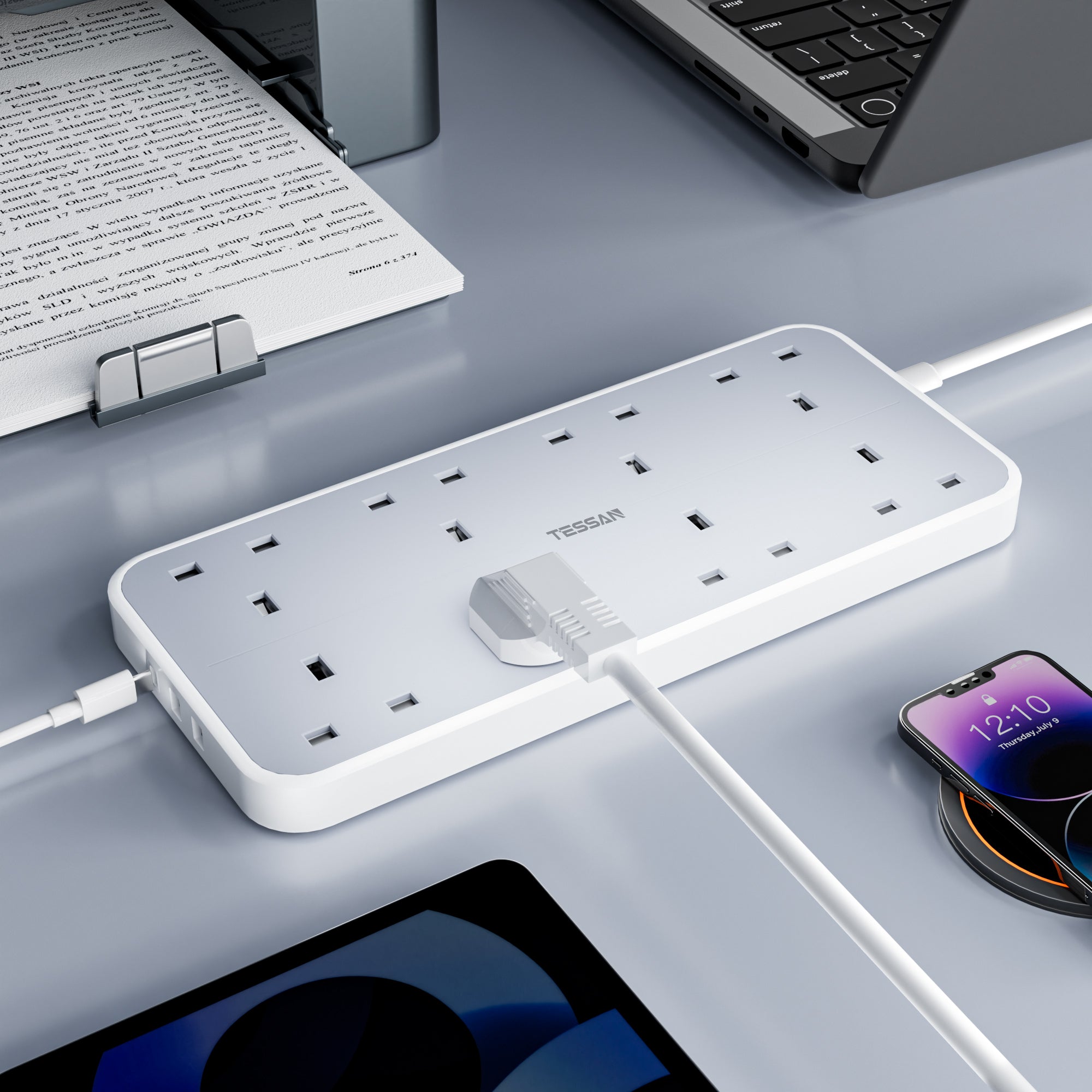 TESSAN - Power Strip 13A 8 Ways Outlet Socket Multi Plug Extension Leads UK Plug