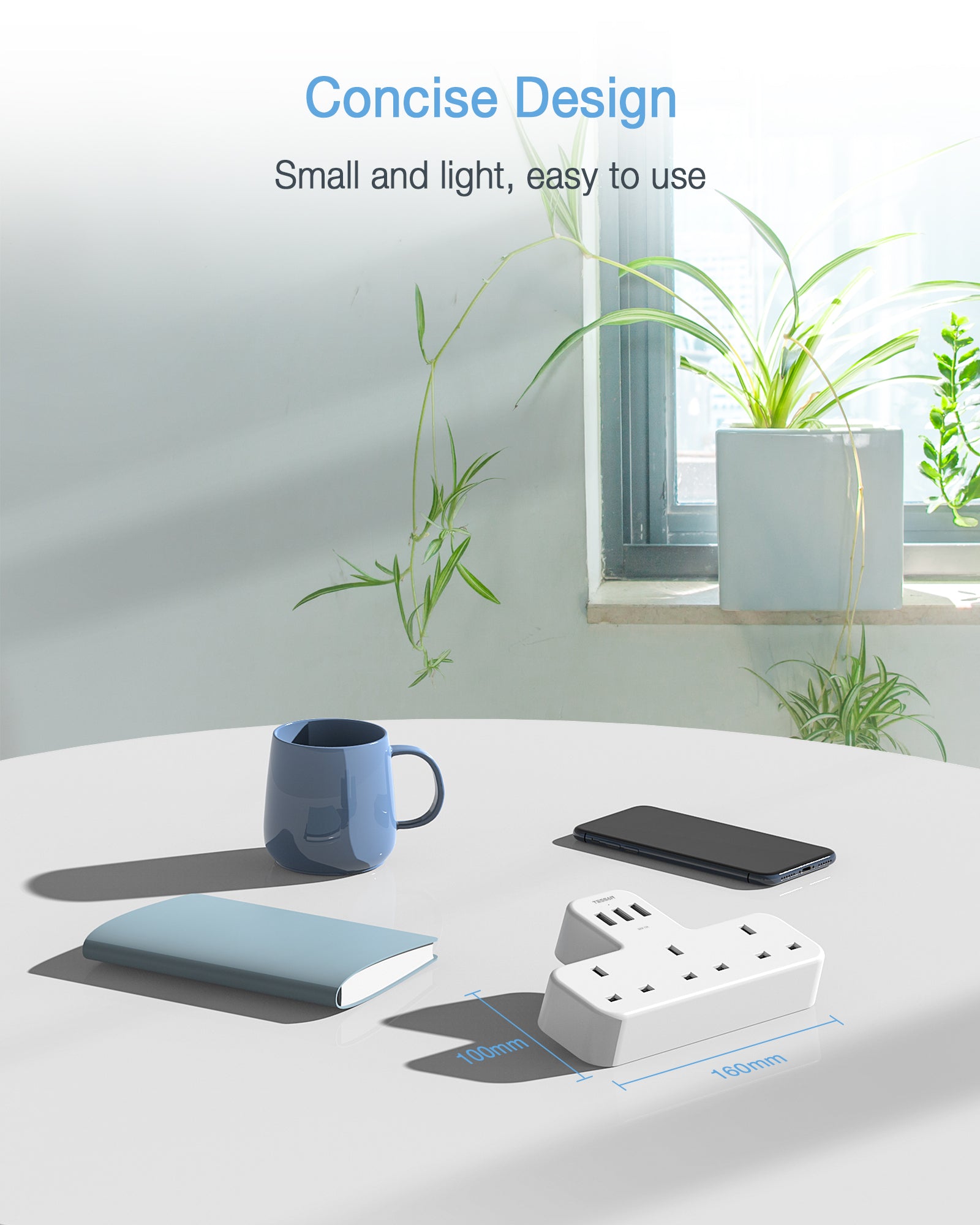 TESSAN - Extension Wall Plug with 3 AC Outlets , 3 USB-A Wall Adapter Charger