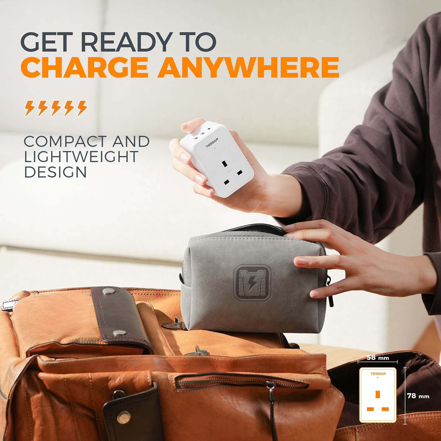 TESSAN - 3 Main Outlets Wall Socket Multi Plug Extension Wall Adapter with 2 USB and Type C