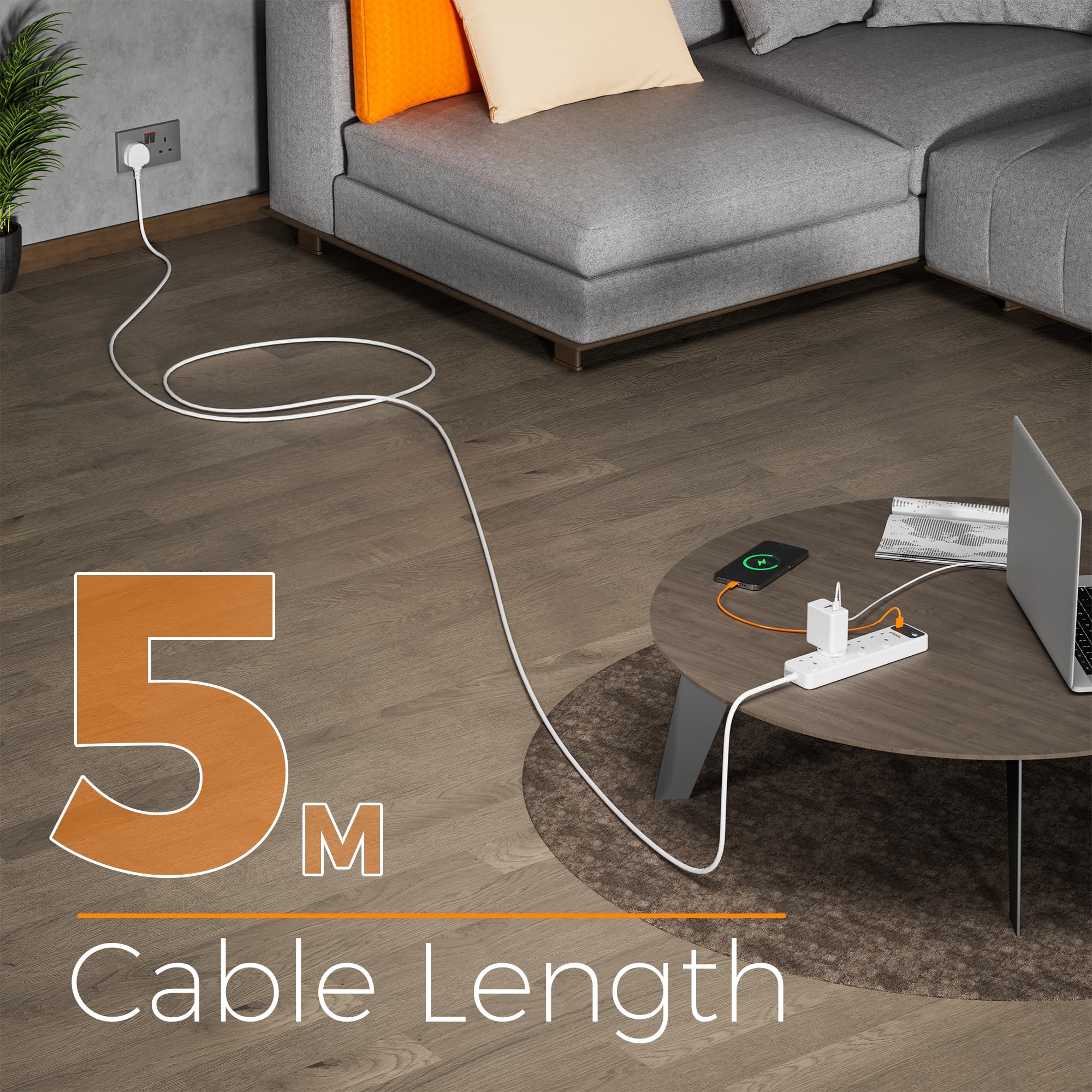 TESSAN - 4 Outlets Extension Cord 13A Individual Switches with 2M Cable and USB-A