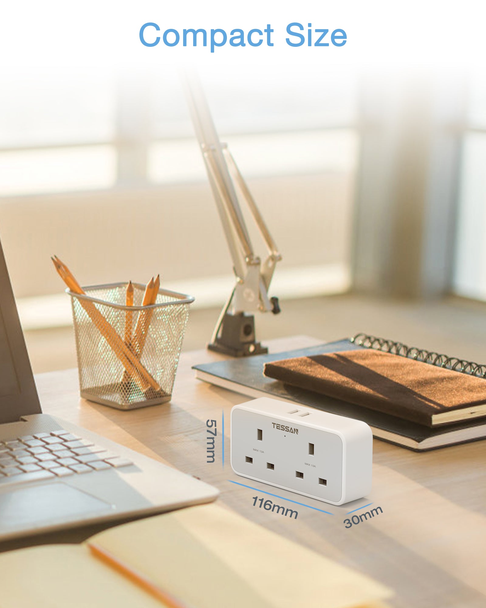TESSAN - 2 Gangs Outlet Wall Socket Multi Plug Extension Wall Adapter with 2 USB Port / TS-225