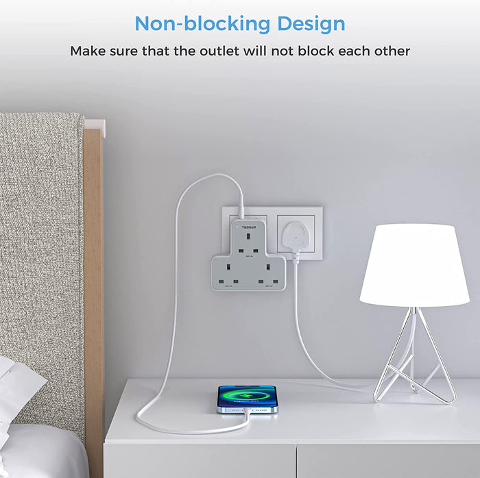 TESSAN - 3 AC Wall Socket Outlet Multi Plug Extension Wall Adapter with 3 USB Ports / TS-226