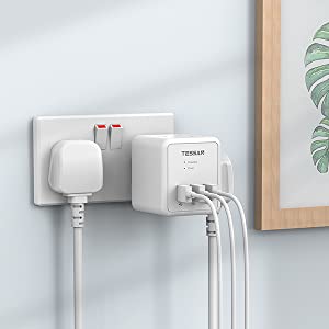 TESSAN - 5 in 1 Cube Wall Plug Extension with 2 AC Sockets and 3 USB Ports , White
