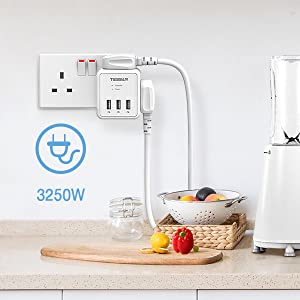 TESSAN - 5 in 1 Cube Wall Plug Extension with 2 AC Sockets and 3 USB Ports , White