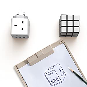 TESSAN - 5 in 1 Cube Wall Plug Extension with 2 AC Sockets and 3 USB Ports , Black