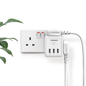 TESSAN - 5 in 1 Cube Wall Plug Extension with 2 AC Sockets and 3 USB Ports , Black