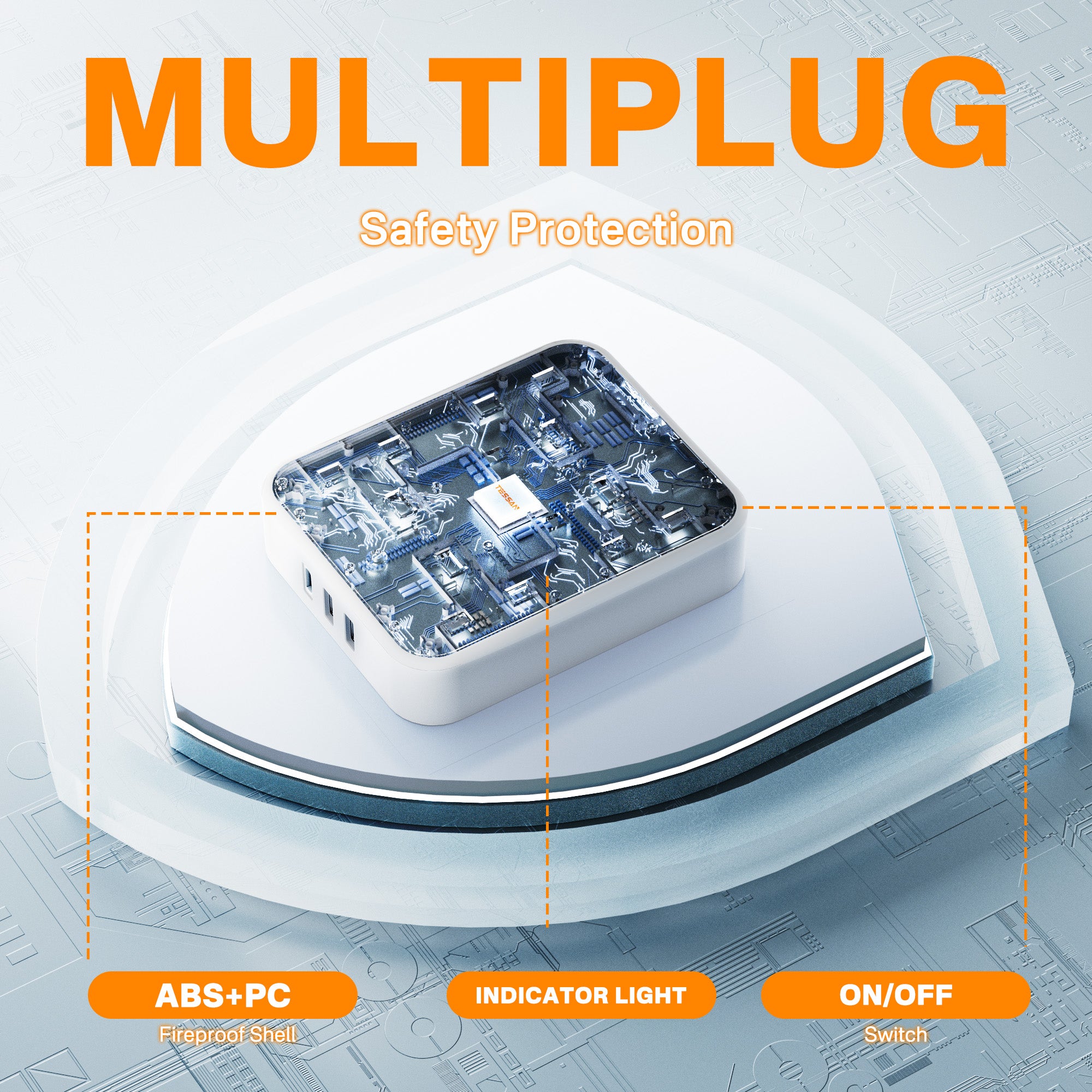 TESSAN - 4 Outlets Extension Cord 13A 4 Way Multi Plug Extension Leads with USB C