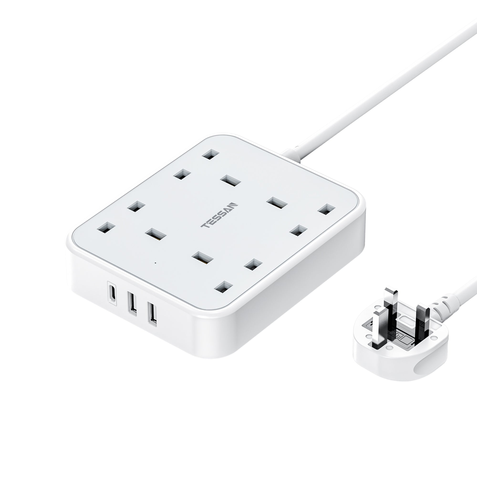 TESSAN - 4 Outlets Extension Cord 13A 4 Way Multi Plug Extension Leads with USB C