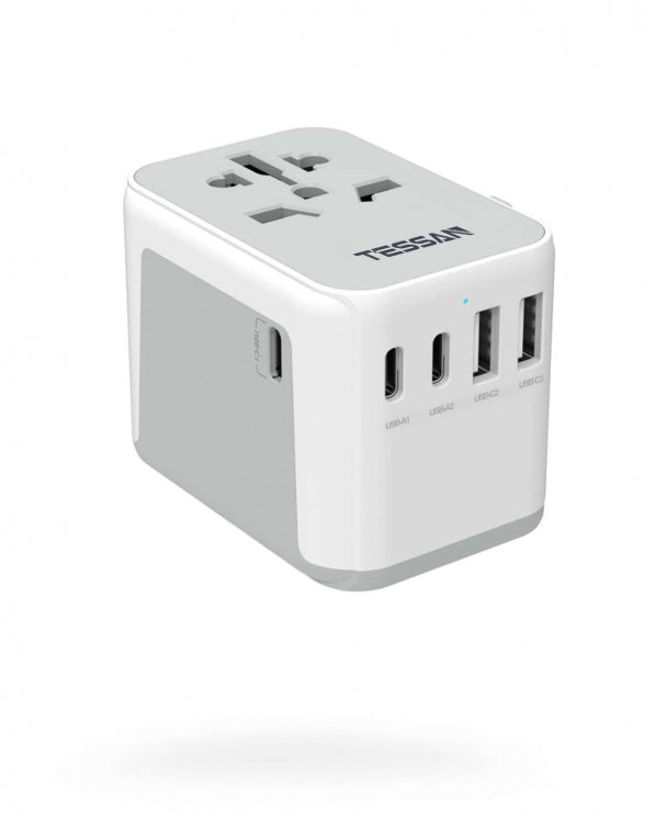 TESSAN - Universal Travel Adapter 28W Travel Plug with 3 USB C & 2 USB Ports