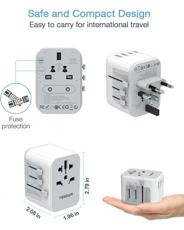 TESSAN - Universal Travel Adapter 28W Travel Plug with 3 USB C & 2 USB Ports