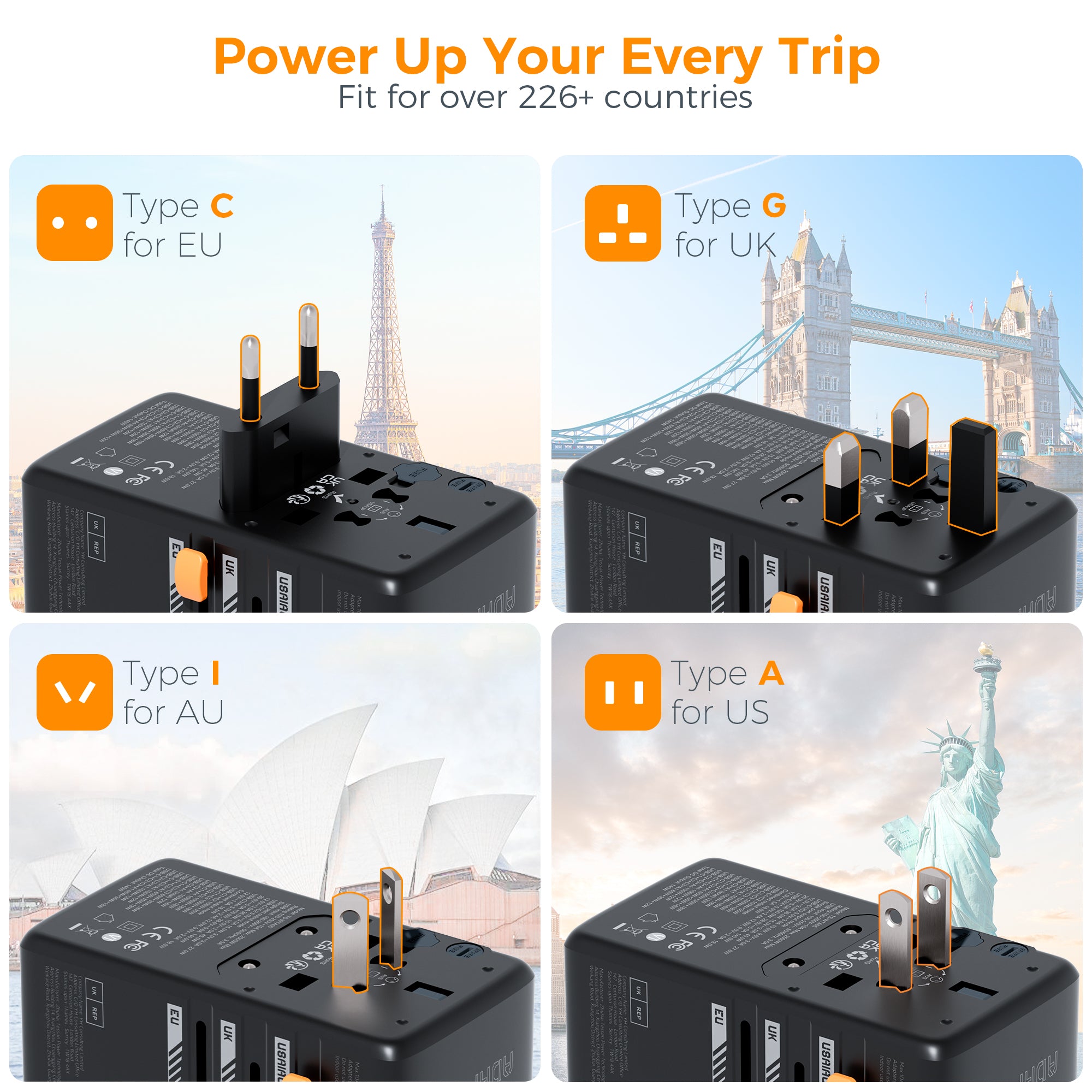 TESSAN - 140W Universal Travel Adapter GaN Charger with USB-C & USB Ports