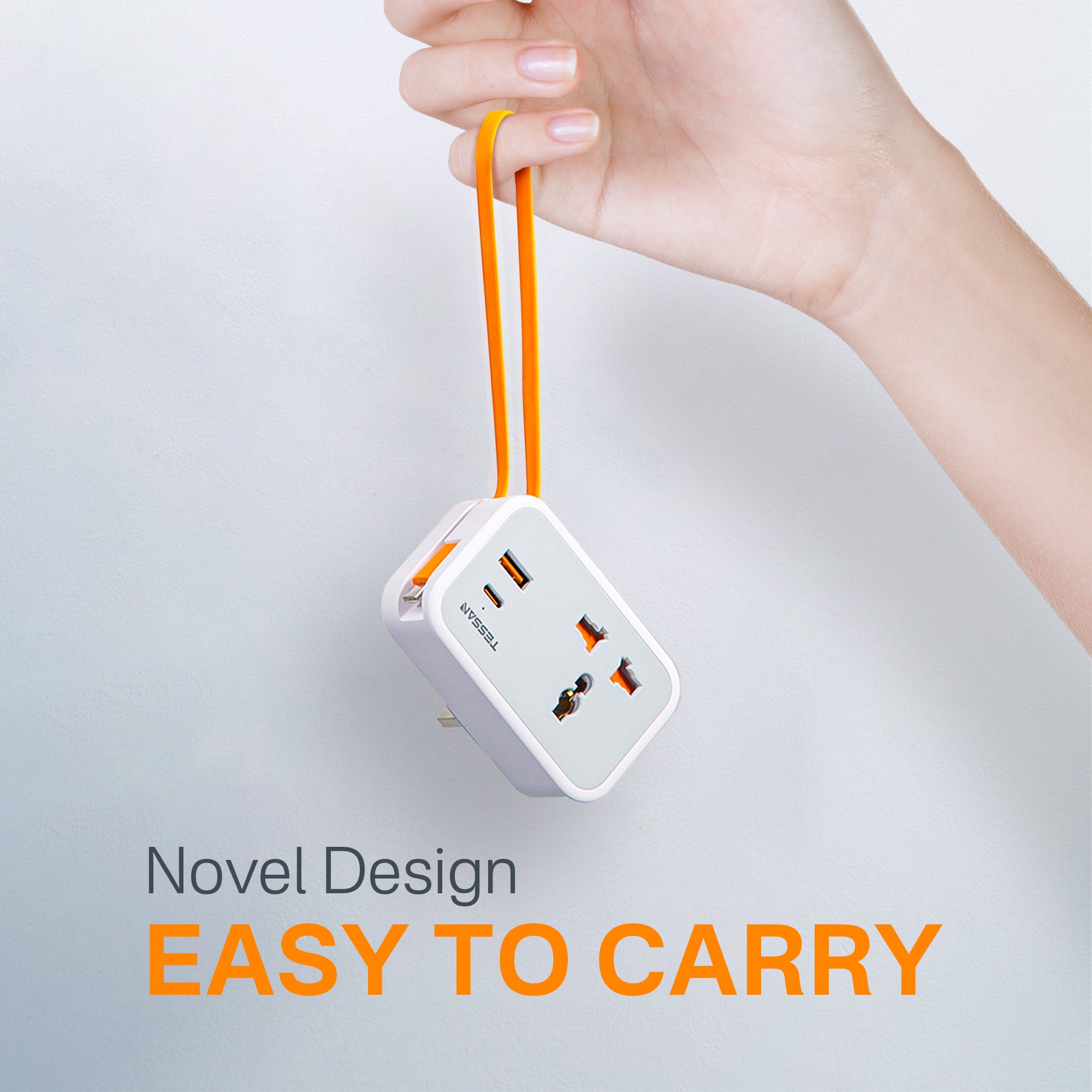 TESSAN - Wall Plug Socket Extender with USB-C Cable Universal Gang and 2 USB Ports