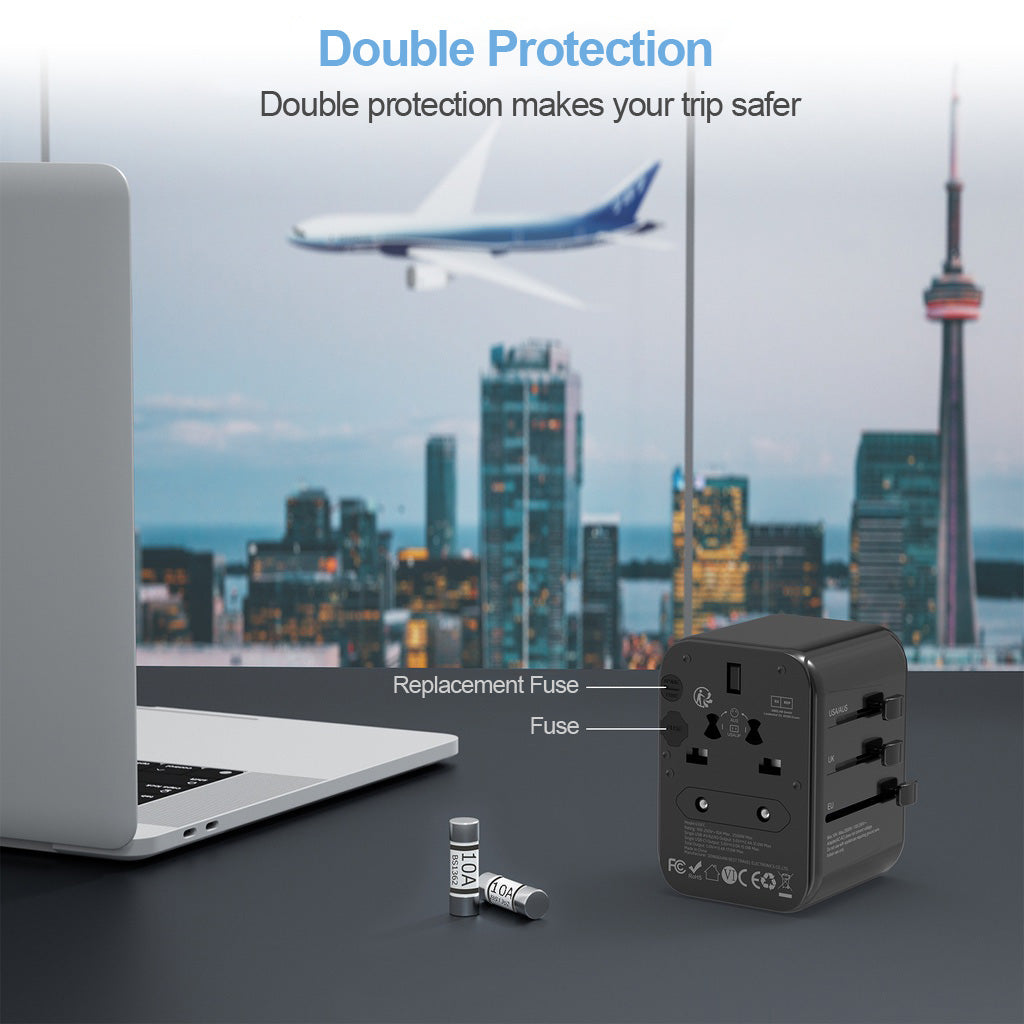TESSAN - 17W Travel Charger Multi Plug Adaptor with 3 USB and 1 Type C / 633FC-BK