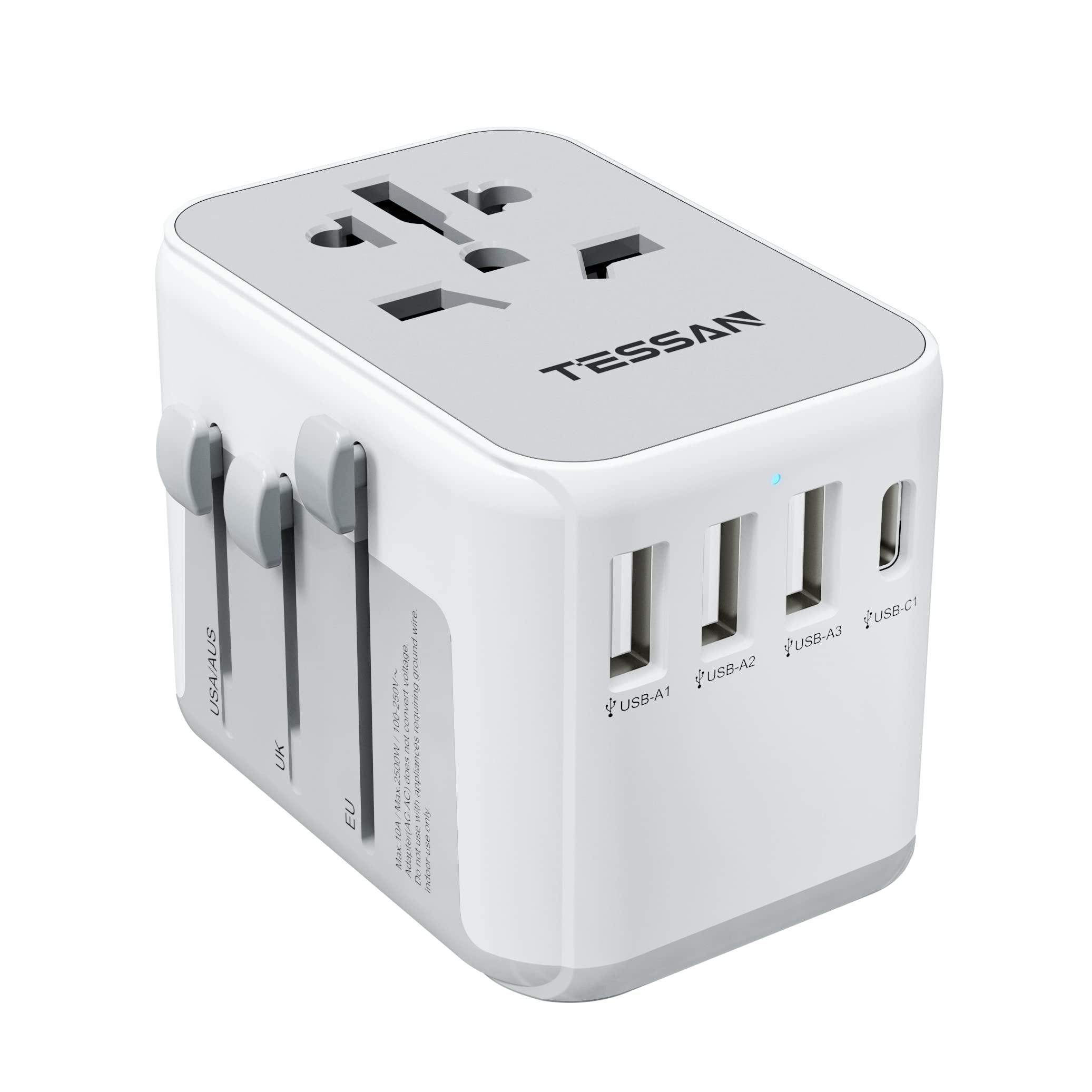 TESSAN - 17W Universal Travel Adapter with 1 USB C & 3 USB A Ports