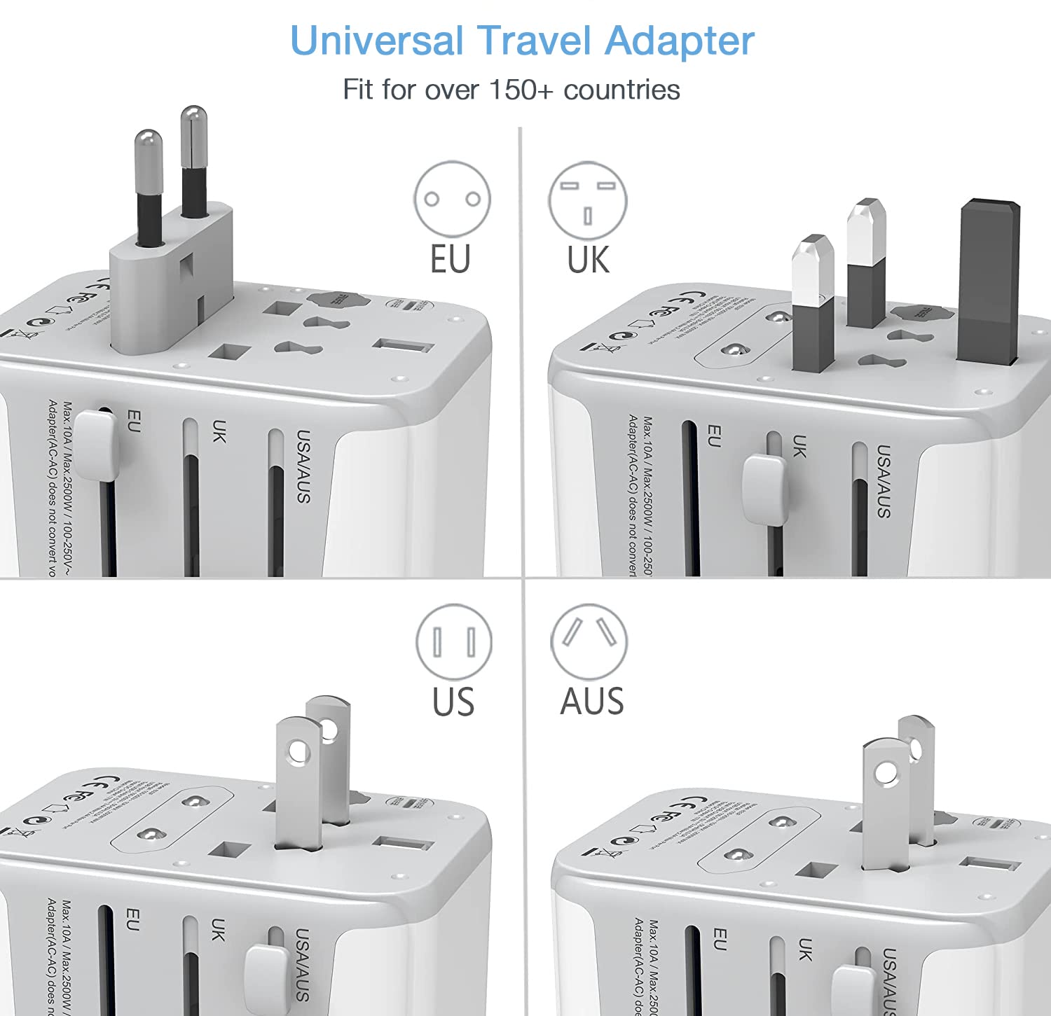 TESSAN - 17W Universal Travel Adapter with 1 USB C & 3 USB A Ports