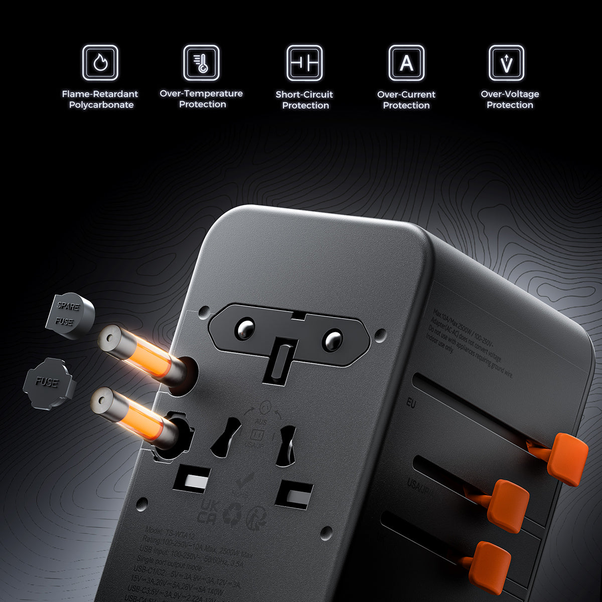 TESSAN 205W Universal Travel Plug Adapter International Travel Adapter Worldwide with USB Type C