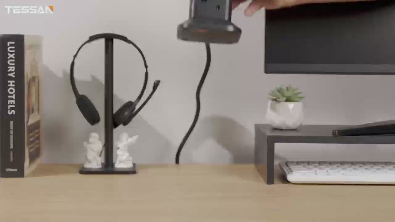 TESSAN - Black Tower 8 Sockets Outlet Plug Extension 3 Meters with 2 USB-A & 1 USB-C Ports
