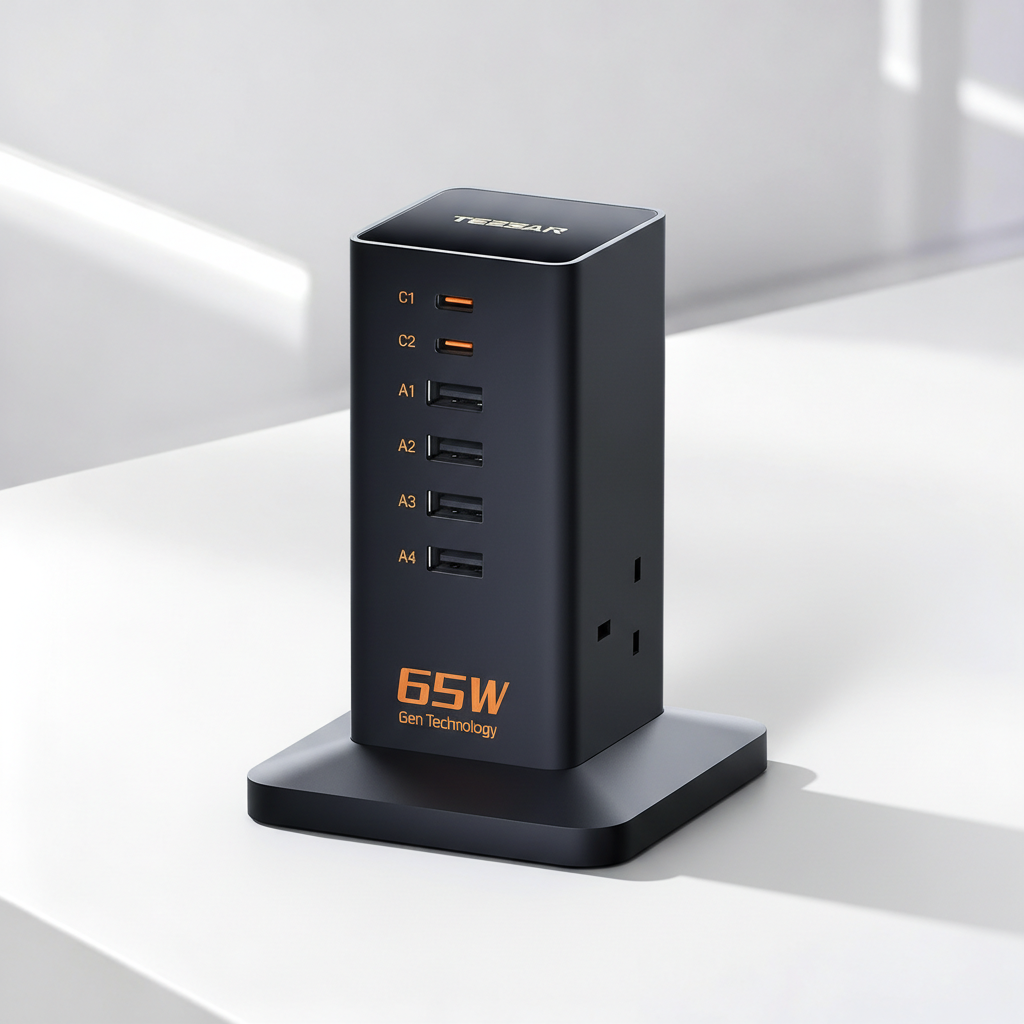 TESSAN - 65W GaN Charger Multiple Extension Cord Extension Tower with USB C Charging Station
