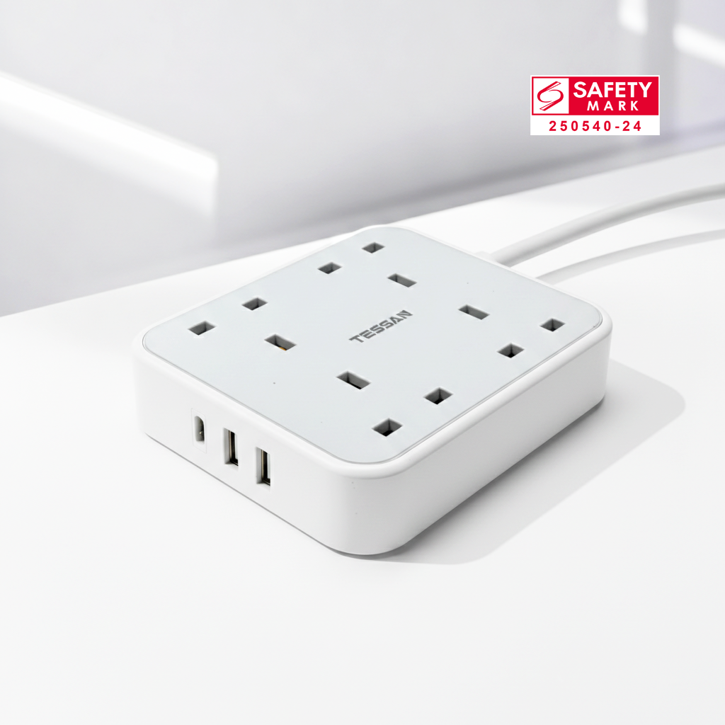 TESSAN - 4 Outlets Extension Cord 13A 4 Way Multi Plug Extension Leads with USB C / TS202-C