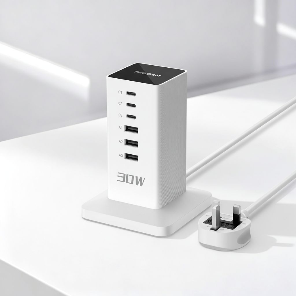 TESSAN - 30W Desktop Charging Station 6-Port Charging Hub With USB C for Multi Devices