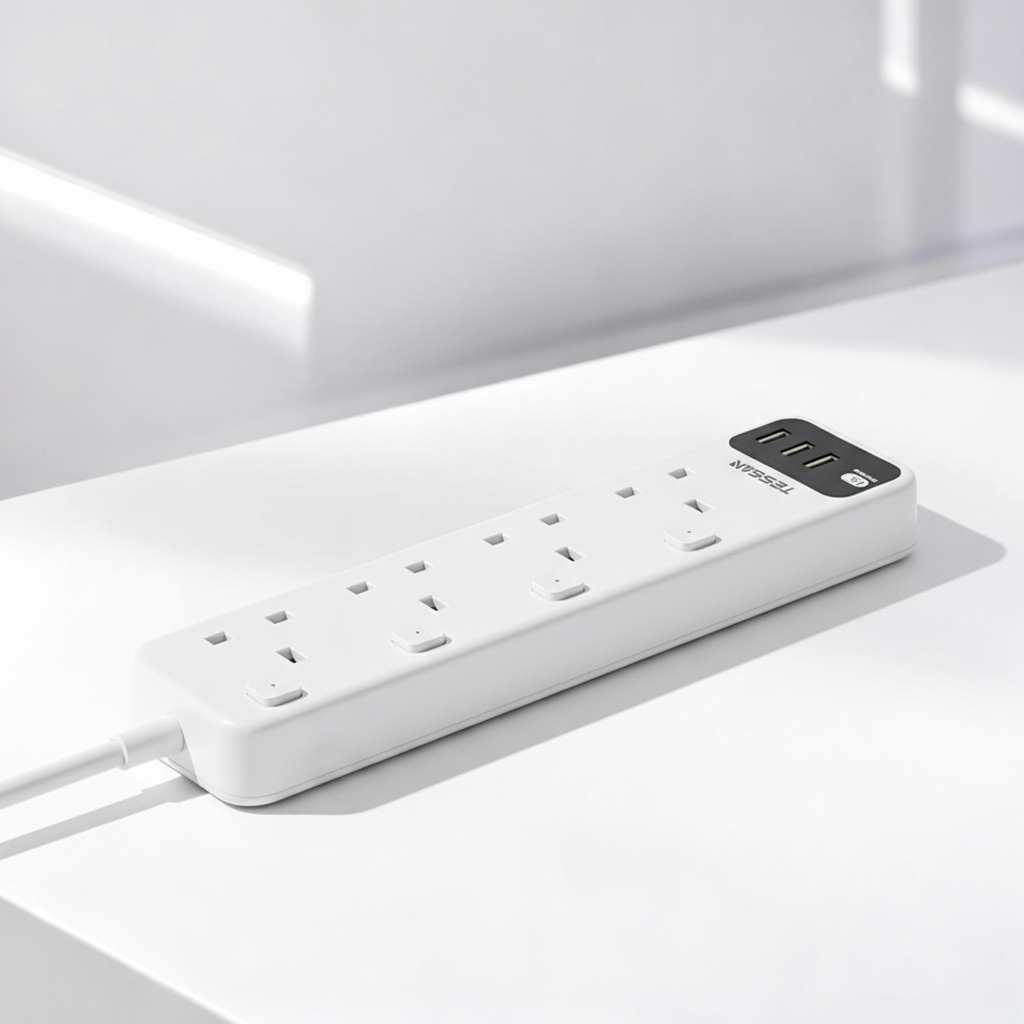 TESSAN - 4 Outlets Extension Cord 13A Individual Switches with 2M Cable and USB-A