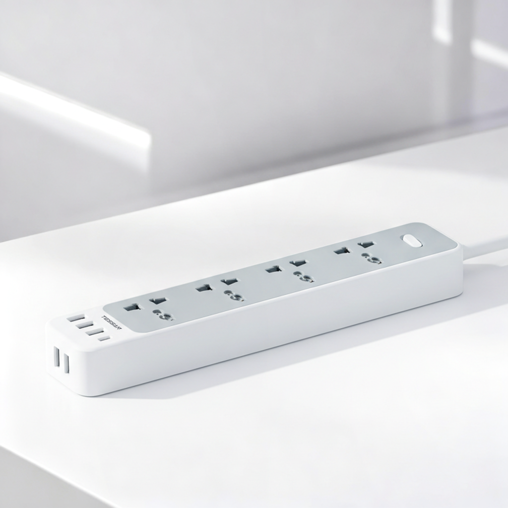 Tessan Universal Extension Cord Extension Socket With 4AC USB C 3.0A Charger Adapter 2 Meter Power Strip