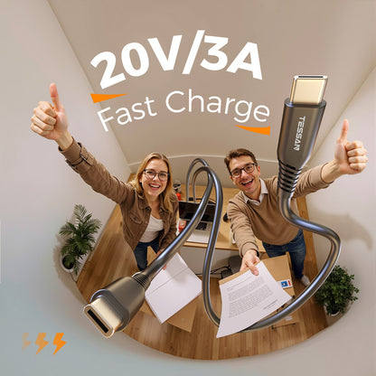 Tessan 60W USB Type C To Type C Cable 20V 3A Fast Charging Charger Cable 1M Super Fast Data Cable