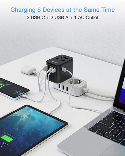 TESSAN - 28W Universal International Travel Plug Adapter with 2 USB & 3 USB C Ports / 633FV