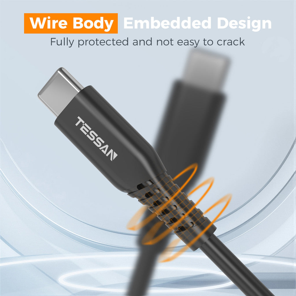 Tessan 60W USB Type C To Type C Cable 20V 3A Fast Charging Charger Cable 1M Super Fast Data Cable
