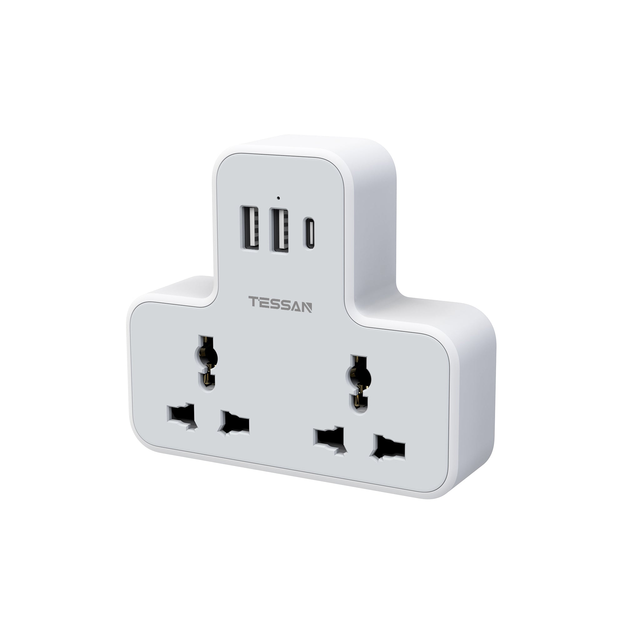 Tessan Universal Multi Plug Power Socket With USB C Charge Wall Adapter 2AC Socket Oulet Extension