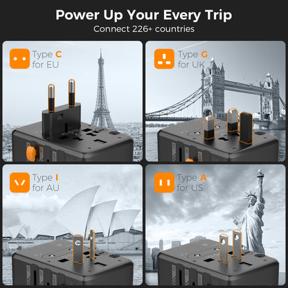 TESSAN - Universal 35W Travel Adaptor with 3 USB C & 2 USB Charging Ports