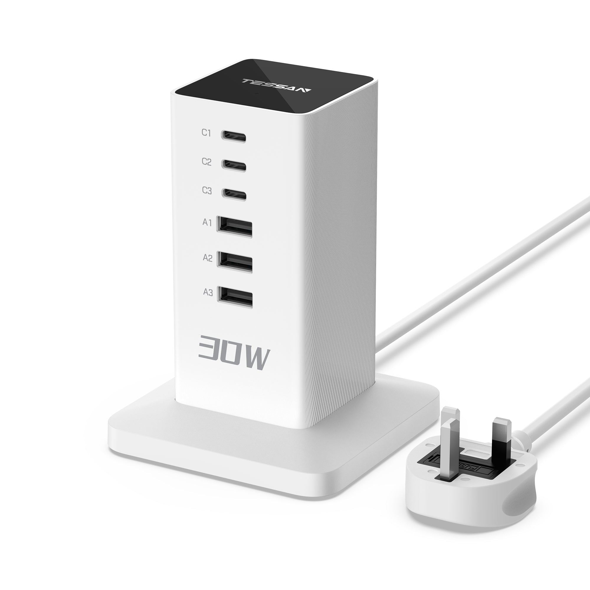 TESSAN - 30W Desktop Charging Station 6-Port Charging Hub With USB C for Multi Devices