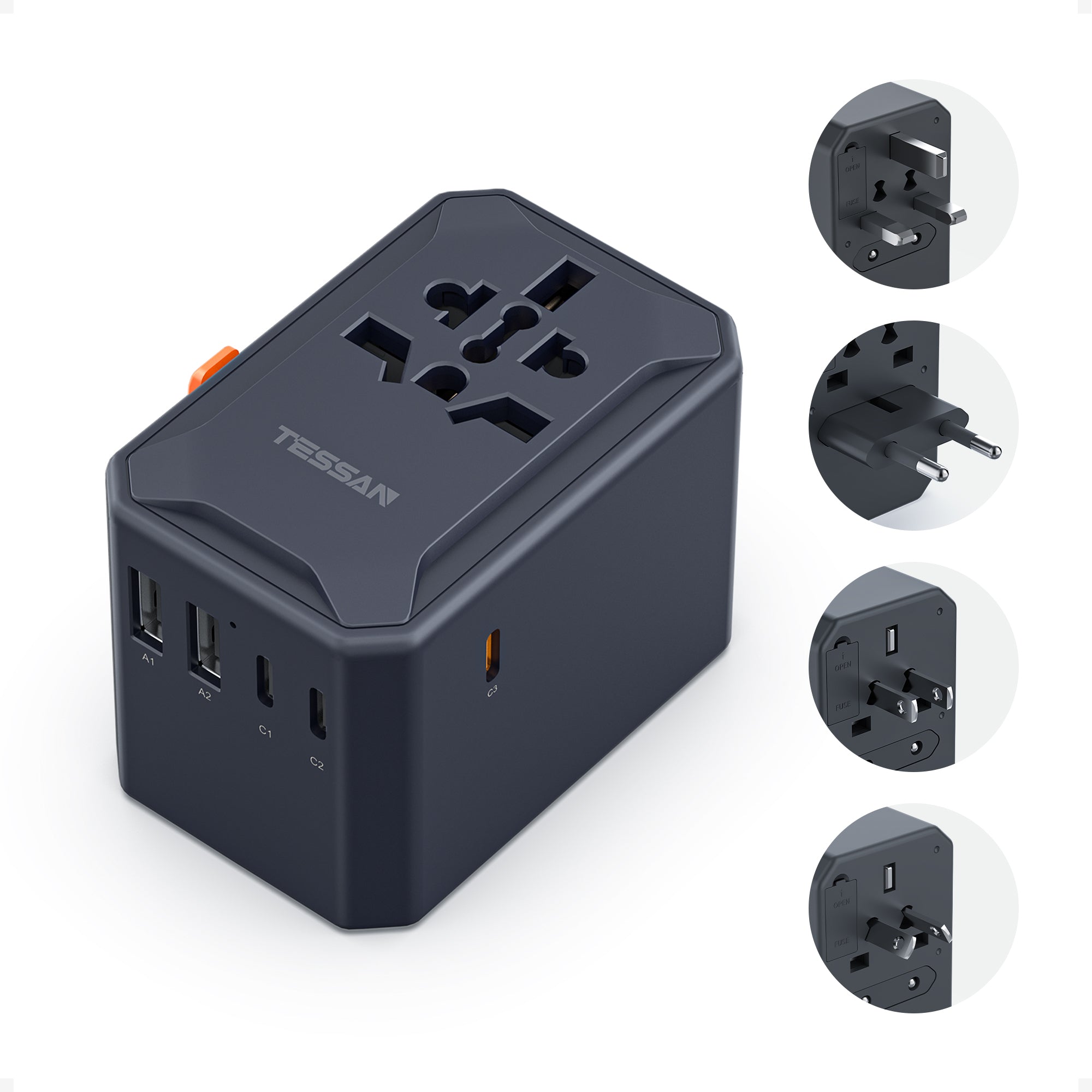TESSAN - NEW 65W International Travel Adapter Universal Charger with 2 USB A & 3 C Ports