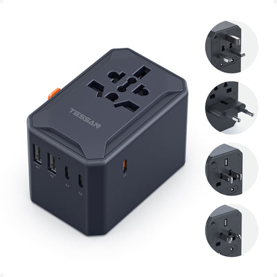 TESSAN - NEW 65W International Travel Adapter Universal Charger with 2 USB A & 3 C Ports / WTA07