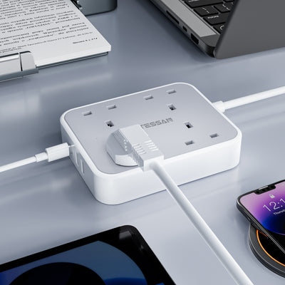 TESSAN - 4 Outlets Extension Cord 13A 4 Way Multi Plug Extension Leads with USB C / TS202-C
